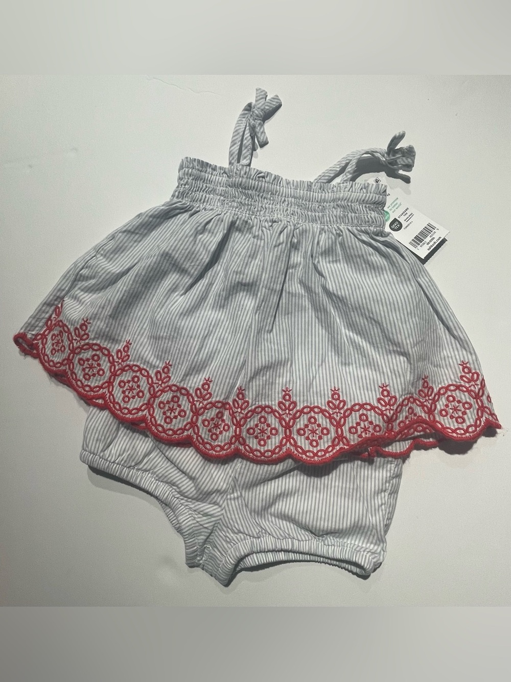 NWT Patriotic Baby B’gosh Striped Baby Girl Romper with Red Eyelet Trim